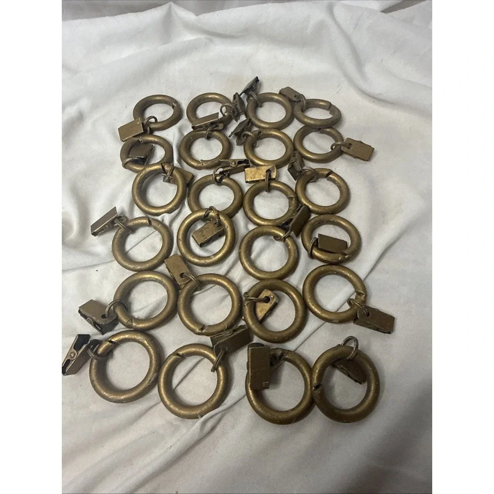 24 Antique VTG Brass Curtain Rod Rings Clips Hardware Decor Indoor Outdoor Hang